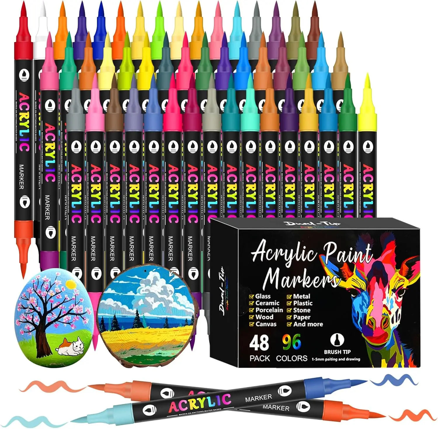 Unleash Your Inner Artist!  Dual Tip Acrylic Paint Pens (48/72/96 Color) for Rocks, Wood, Glass & More – Perfect for DIY Crafts, Custom Gifts & Colorful Holiday Creations