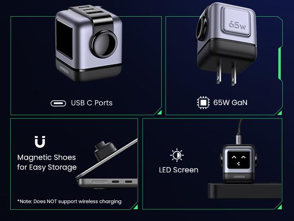 UGREEN Uno 65W USB C Charger Block, Nexode 3-Port GaN Fast Charger with Screen, Fun Robot Gifts for Men Women, Compatible with iPhone 17, MacBook Pro/Air, XPS, Galaxy S25, Steam Deck, ROG Ally, Black