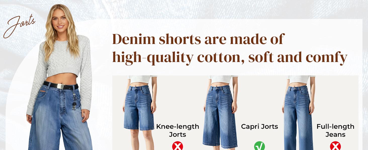 EMMIOL Baggy Jorts for Women Wide Leg Denim Shorts Y2k Mid Rise Bermuda Streetwear Boyfriend Jean Shorts with Pockets