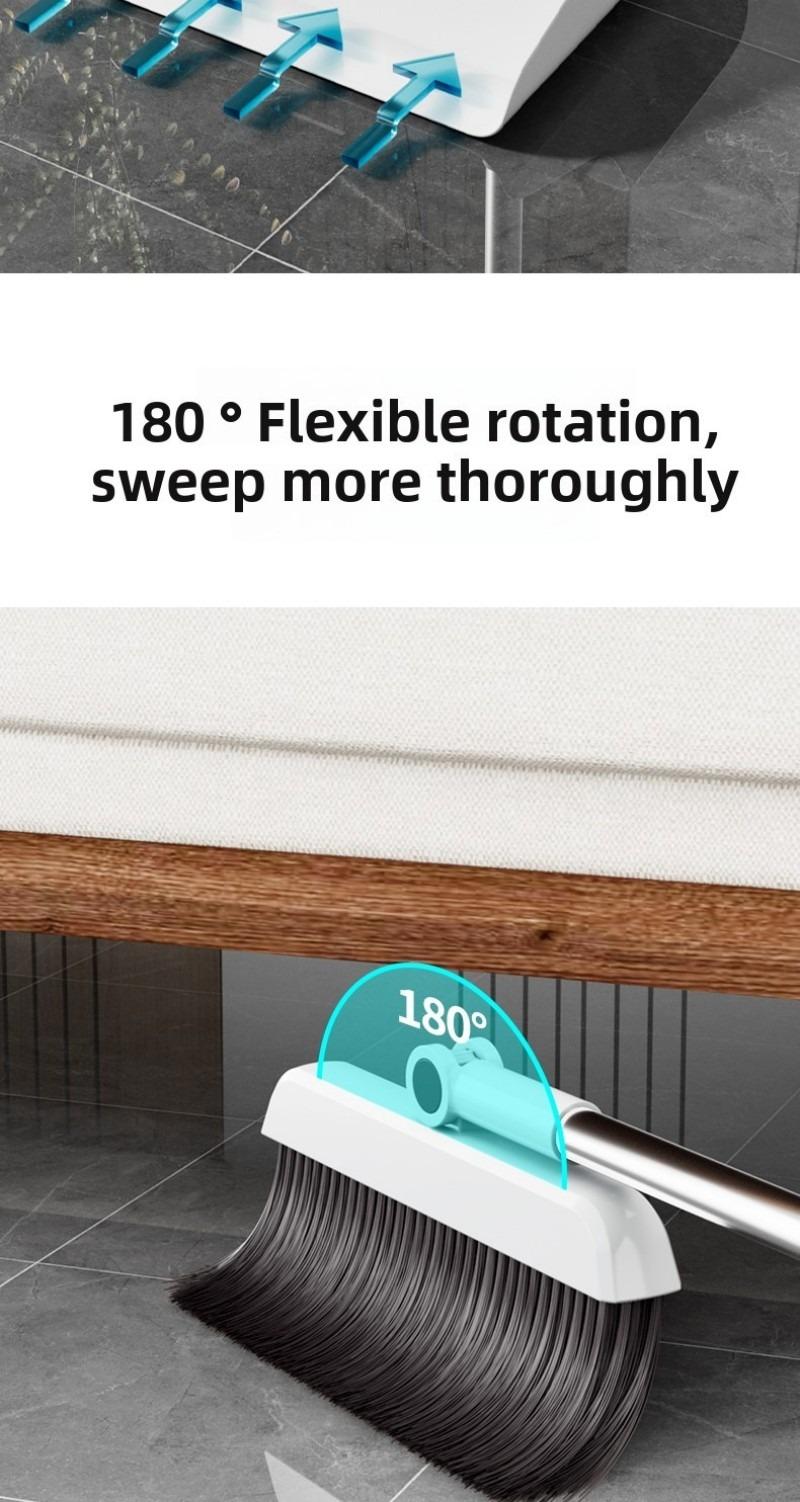 3-in-1 High-Efficiency Ergonomic Long Handle Floor Cleaning Kit Durable Broom Dustpan & Brush Set for Home Office School Dorms with Extended Scraper Non-Stick Hair Foldable Storage