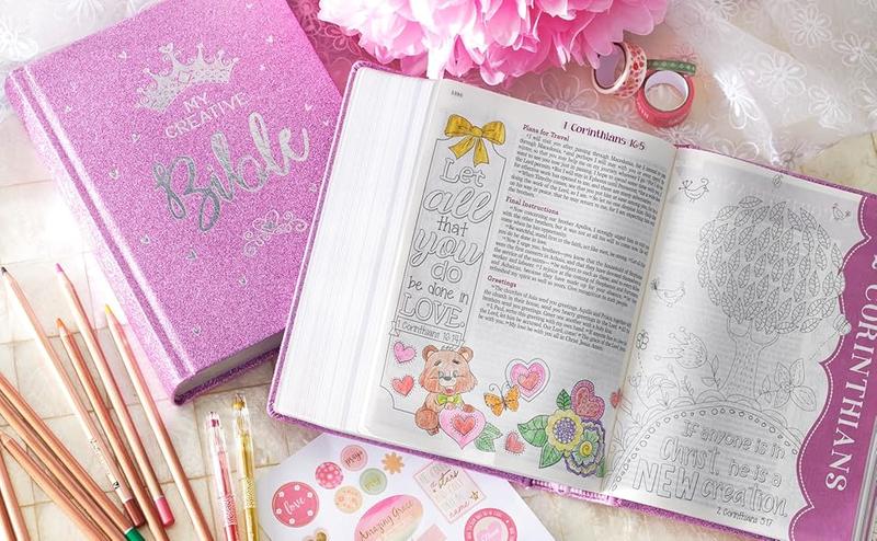 ESV Holy Bible, My Creative Bible For Girls, Hardcover w/Ribbon Marker, Illustrated Coloring, Journaling and Devotional Bible, English Standard Version, Purple Glitter (ESV Creative Editions Girls)