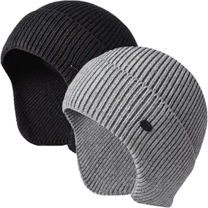 Winter Ski Beanie for Men with Ear Protection Stretchy Warm Hat for Outdoor Hiking Sports Cold Weather