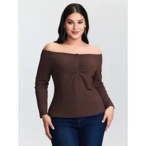【Summer Turn-Up】BLOOMCHIC Plus Size Off-Shoulder Fitted Button T-Shirt [M-6X] 2026 Summer Vibes Swimweek