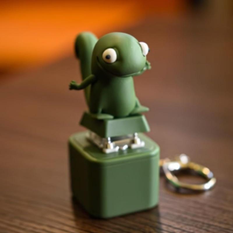 Lizard Button Keychain with Rechargeable LED Light Realistic Croak Color Changing Fun Toy for Kids & Adults Green Design