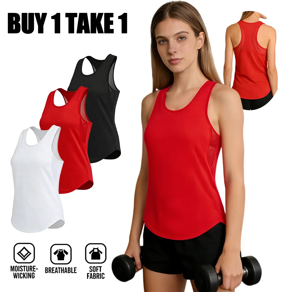 Women's Racerback Mesh Athletic Tank Top - Soft Breathable Polyester Fabric, Quick Dry, Moisture-Wicking, Loose Fit, Better Movement Activewear Pieces, Yoga Training Apparel for Running, Gym
