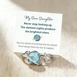 1pc Rotatable Planet Ring for Daughter Anxiety Relief Spinner Fidget Rings Stress Fashion Star Moon Rings Unique Encouragement Gifts for Women Teen Girls Cubic Zirconia Promise Band Dainty Stacking,Birthday gift.