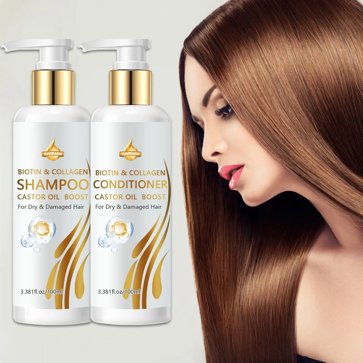 200ML Biotin & Collagen Hair Care Kit, Nourishing Moisturizing Haircare Shampoo and Conditioner for Dry Damaged Hair, Deep Repair Essence, Keratin & Argan Oil Moisturizer