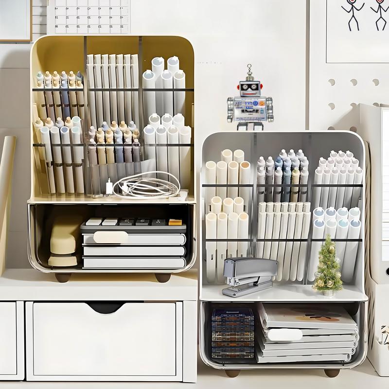 BePatio Pencil holder,1 Count Large Capacity Multi-grid Desk Side Stationery Storage Box,makeup brush holder with Drawer,Stationery Storage Box for Home Office School,Desk Organizer BePatio Pencil holder,1 Count Large Capacity Multi-grid Desk Side Stationery Storage Box,makeup brush holder with Drawer,Stationery Storage Box for Home Office School,Desk Organizer