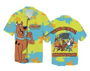 Scooby Doo Solving Mysteries Unmasking Villains Groovy Floral Hawaiian Shirt Fan Merch Streetwear Casual Loose Comfortable Spring Summer Fall Gym Sports Retro Cartoon Lover Nostalgic Gift Buttondown Top