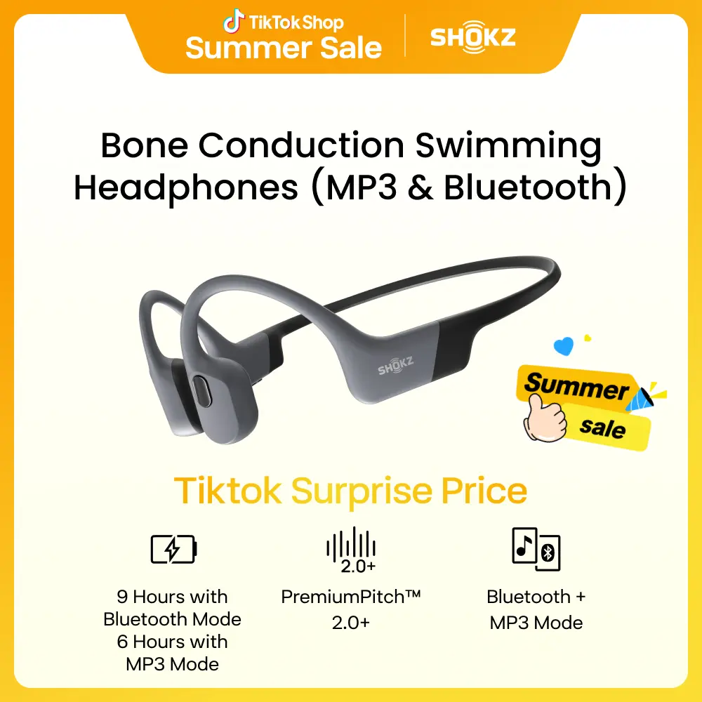 SHOKZ OpenSwim Pro - Open-Ear Bone Conduction Bluetooth Headphones & 32GB MP3 Player, IP68 Waterproof, Secure Fit for Workouts, Running and Swimming Grey Electronic
