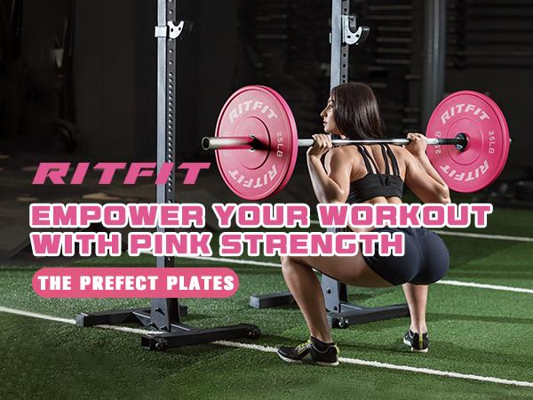 RitFit Pink Weight Plates Olympic Bumper Plates Weight Plates Fit 2" Barbells fitness exercise barbell weight