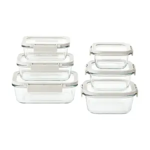 NEOFLAM Comodo Glass Food Storage Container Set - 6 Piece Airtight Food Keeper & Meal Prep Lunch Box, Korean Made