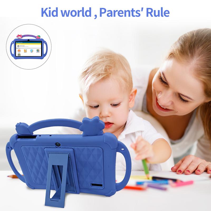 [TikTokShopJumpstartSale]PRITOM Kids Tablet 7 inch Android 13 Bluetooth WiFi HDScreen with Protective Case Parental Control System Dual Cameras Pre Installed Educational Apps Ideal Learning Tablet for Boys and Girls Pink Blue