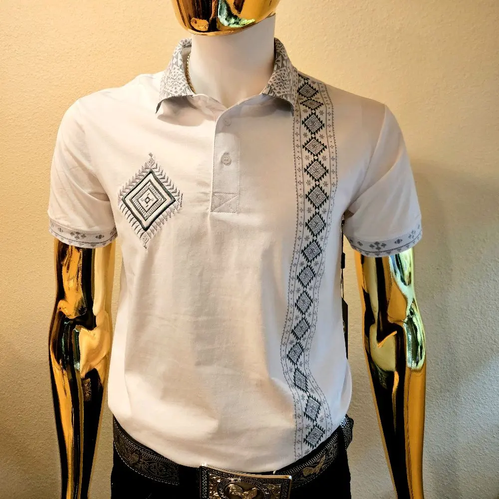 Aztec Print  Polo shirt short sleeve Top Man Menswear Casual Shortsleeve Embroidered