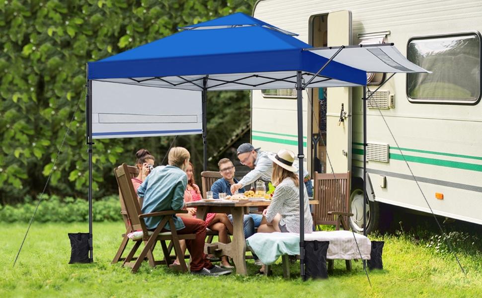 【2-Tiers】Yaheetech 10x17ft Pop Up Canopy with Awnings, 2-Tier Outdoor Canopy Tent, Heavy Duty Instant Shelter with Ventilation, Adjustable Dual Half Awnings & Wheeled Carry Bag, One-Handed Set-up