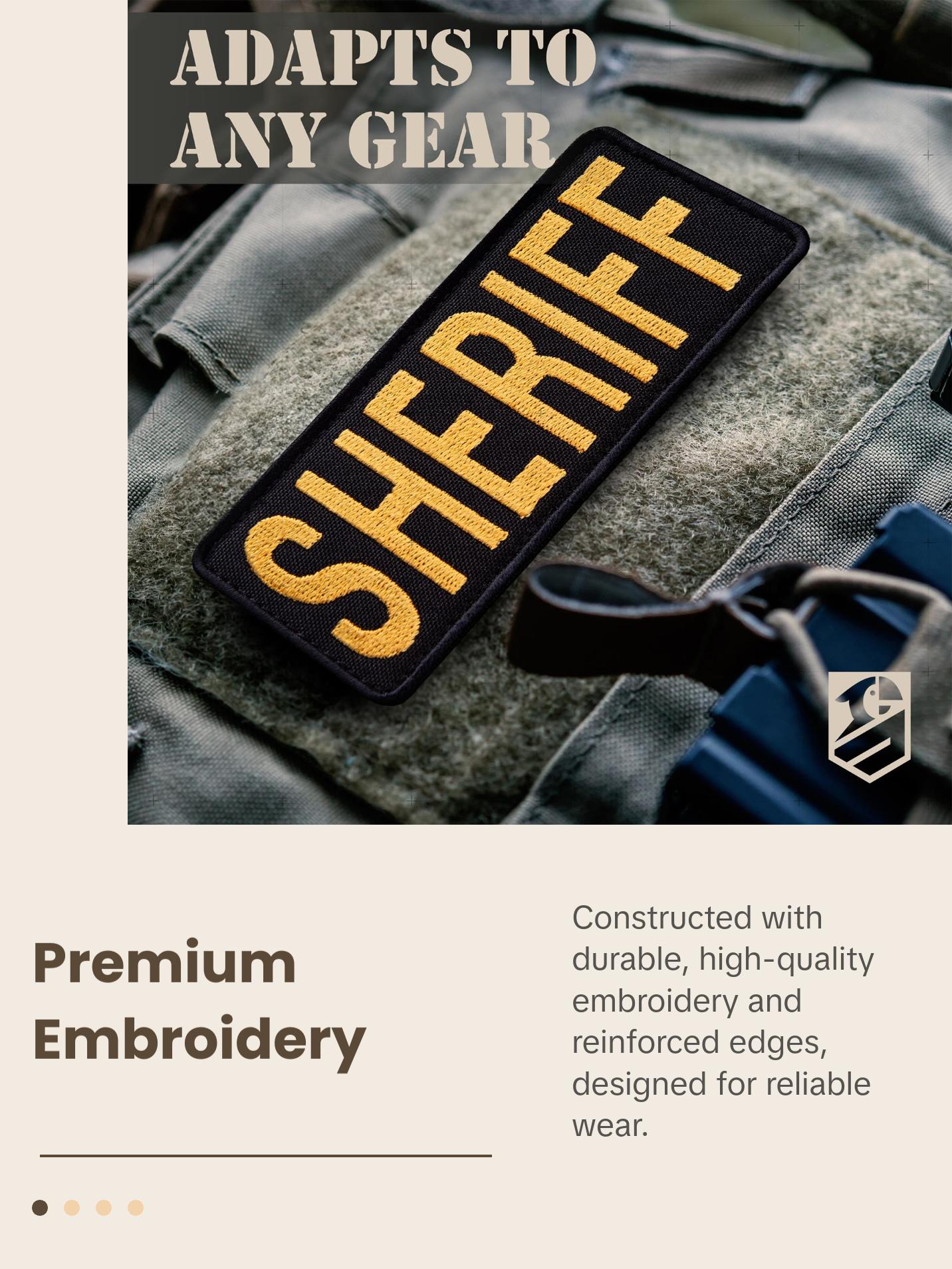 Bluyellow 2pcs Sheriff Patch Set – Embroidered Hook & Loop Costume Patches for Backpack, Dog Harness, Tactical Vest – Yellow on Black