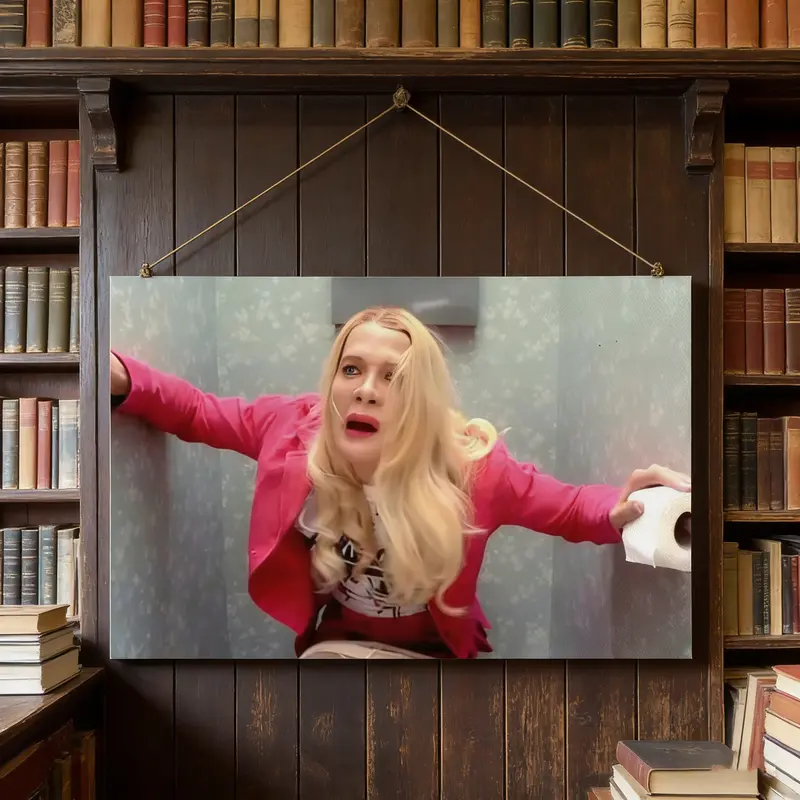 Humorous and satirical posters, featuring a blonde woman using the toilet, these colorful wall decorations are suitable for bedrooms, living rooms, offices, and bathrooms. They are the perfect gift for lovers of humorous and modern styles.