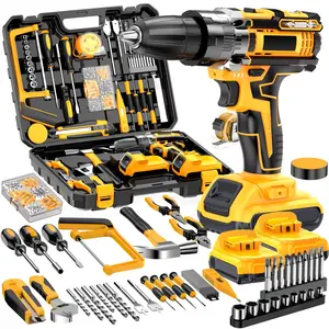 21V Electric Drill Set - Cordless Drill Tool Set, includes two batteries, complete drilling tools and storage case, screwdriver, drill bits, wrench, and pliers. Perfect for home repairs, construction projects, DIY home projects, and holiday gifts.