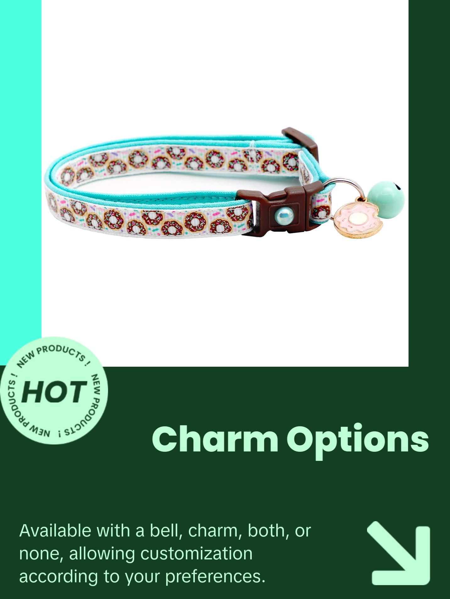 Sprinkle Doughnuts Breakaway Safety Cat Collar with Jingle Bell & Charm by Pugs2Persians Donut