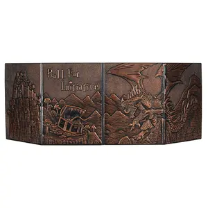 CZYY DND Dungeon Master Screen Faux Leather Embossed Dragon & Mimic, Four-Panel with Pockets DM Screen for Dungeons and Dragon, Pathfinder, D&D