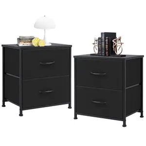 2 Drawers Nigtstand for Bedroom, Tall Chest Organizer with Fabric Bins, Steel Frame, Black