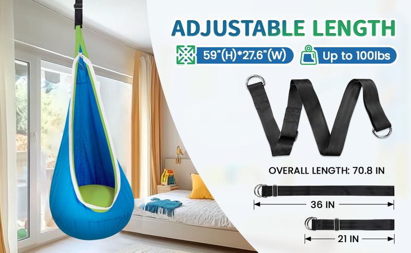 Christmas Gift for 3+Years Old,Pod Swing with LED Lights & Inflatable Pillow, Hanging Hammock Swing for Indoor & Outdoor, Sensory Chair