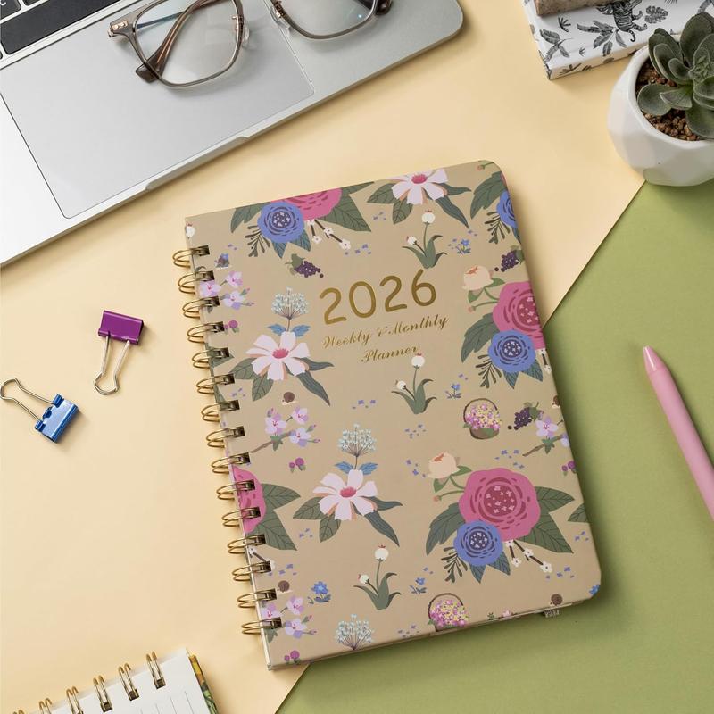 2026 Planner, Weekly and Monthly Calendar Planner for Women, Jan 2026 - Dec 2026, Hardcover Planning Agenda book, Spiral Bound, Inner Pocket, 6.3" x 8.5"