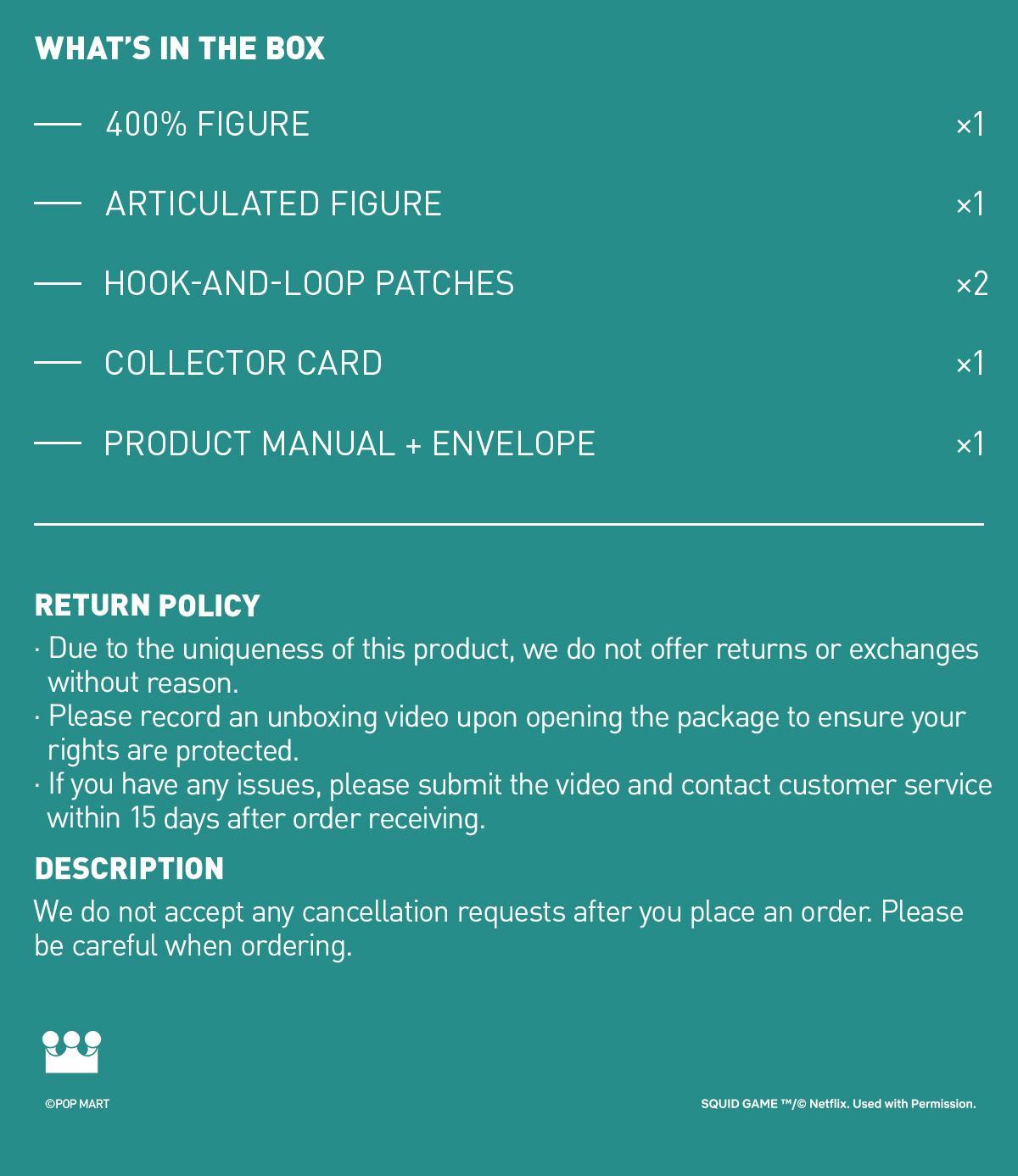 POP MART MEGA SPACE MOLLY 400% + Action Figure Squid Game Set