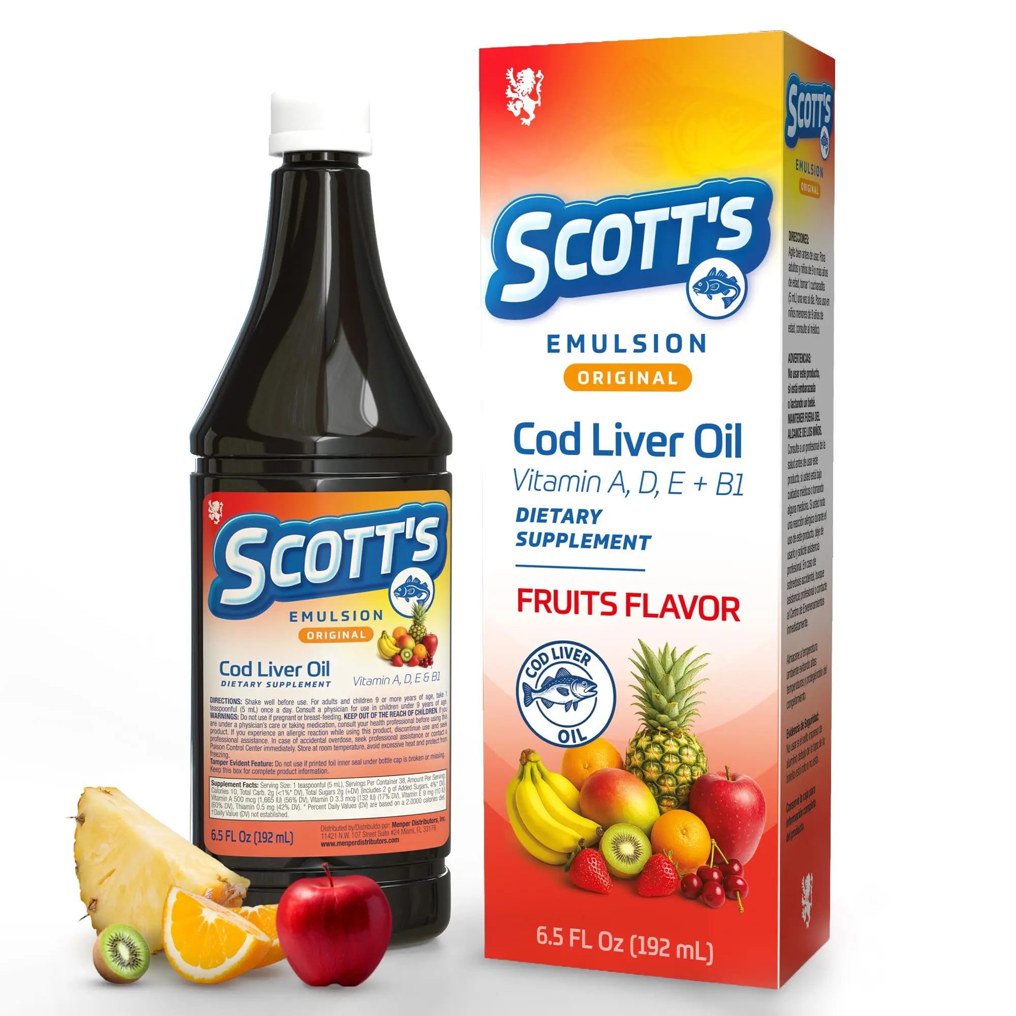 Scott's Emulsion Cod Liver Oil for Kids – Fruit Flavor Liquid – Supports Growth, Immunity & Bone Health – Rich in Omega 3 & Vitamins A+D – 6.5 Fl Oz, Brain Development, Dietary