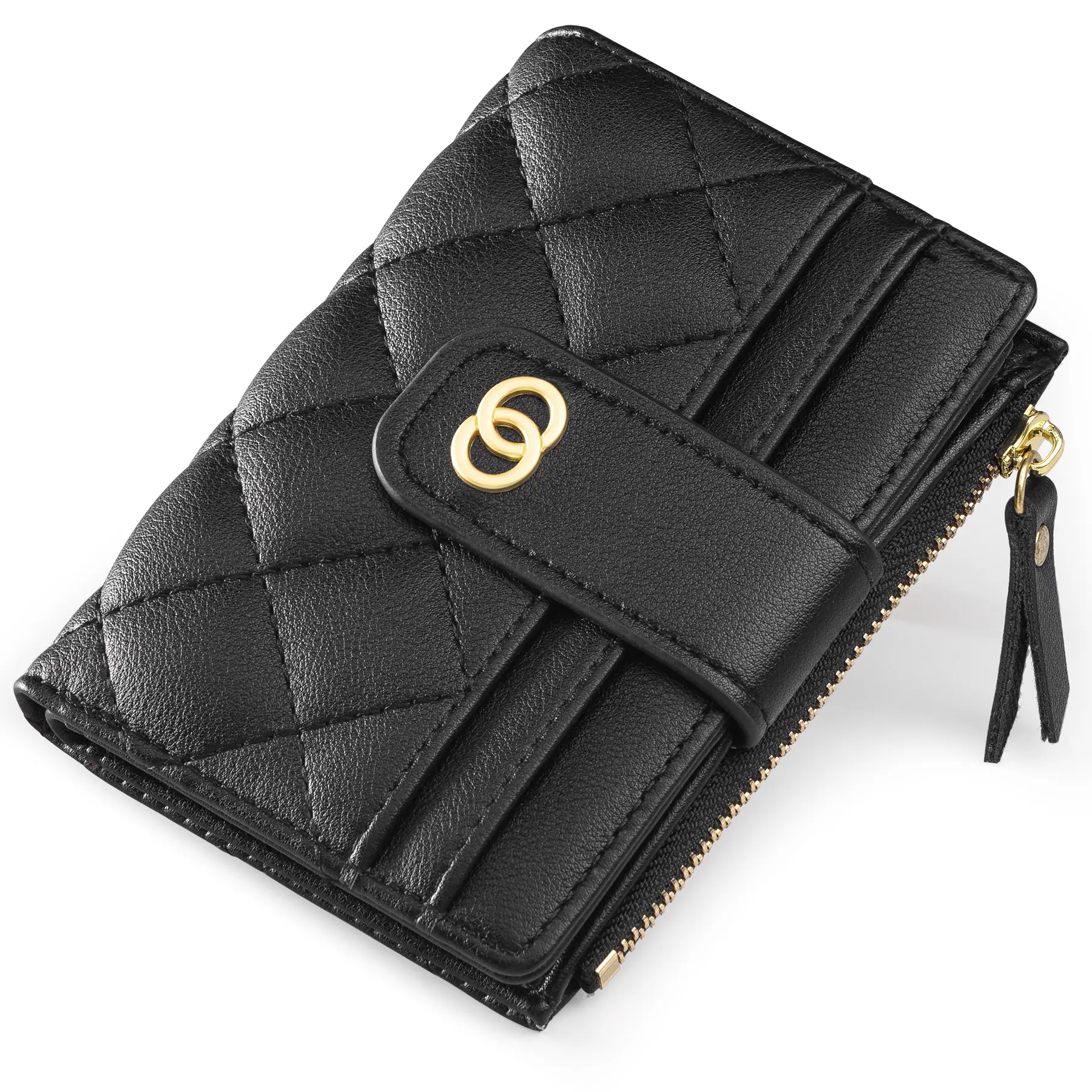 VTLASK Women's Slim Diamond-Quilted Faux Leather Bifold Wallet - Wallets for Women, Credit Card Holder with ID Window, Zipper Coin Pocket, Leather Folding Style, Bi Fold Wallets, Daily Wallet