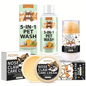 Rozino Pet Nose & Paw Care Kit for Dogs & Cats - All-in-One Grooming Set with 5-IN-1 Pet Wash, Nose Claw Care Cream, and Nose & Paw Balm