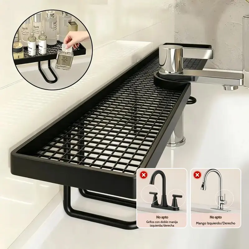Carbon Steel Bathroom Organizer - 19.7x4.3in Luxury Minimalist No-Drill Vanity Counter Storage Rack, Moisture-Proof Anti-Mold Home Accessory for Skincare & Toiletries (Not Suitable for Circular Pools; Check Compatible Faucets on Details Page)