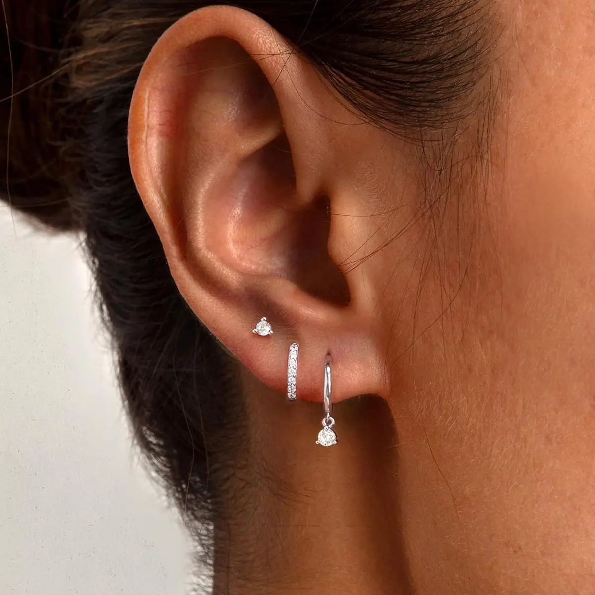 Silver Plated Earring Set 3 Pairs Hypoallergenic Huggie Hoop and Stud Earrings for Women Fashion Dainty Cartilage Jewelry Gift