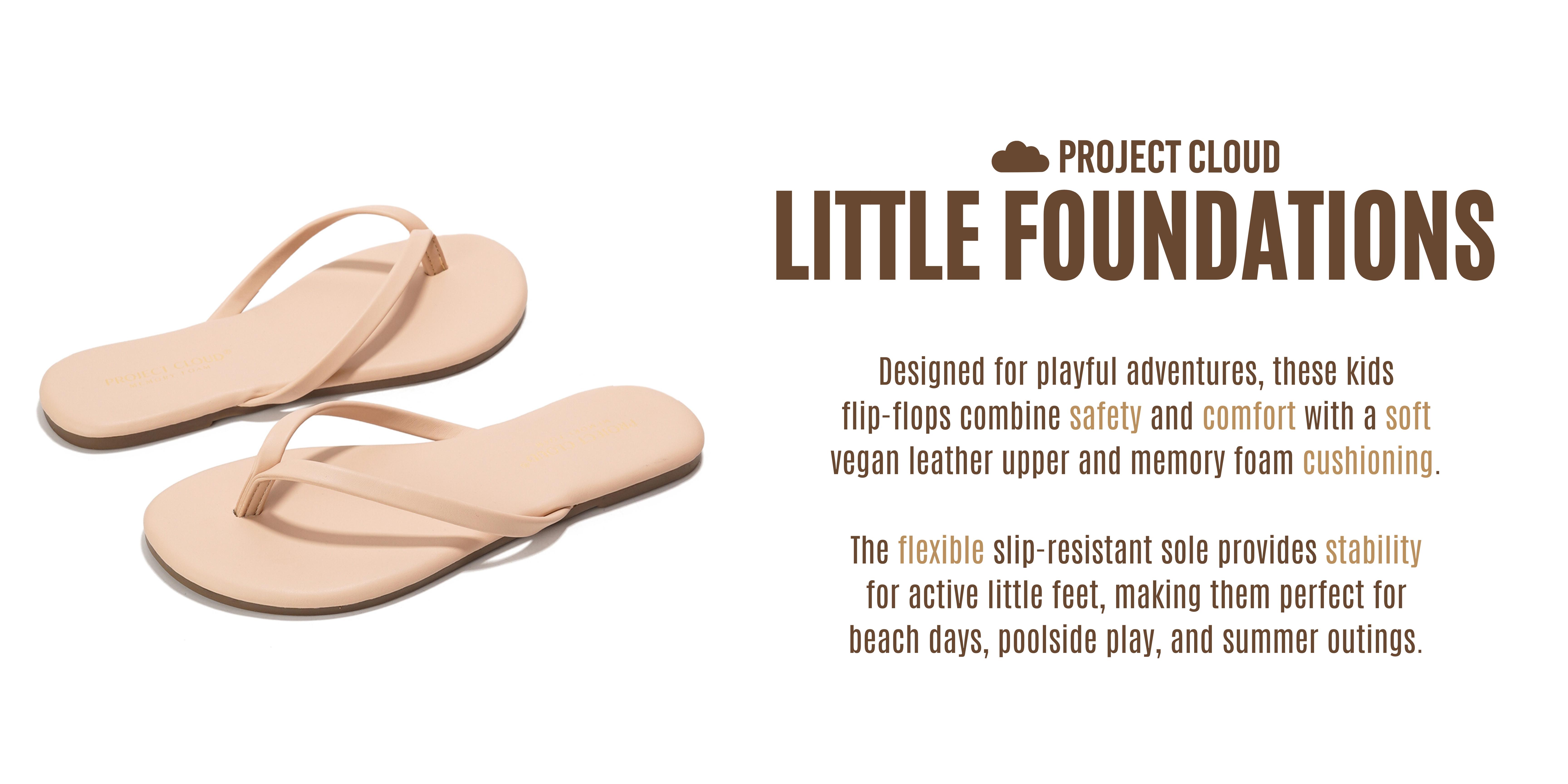 Project Cloud Kids "Little Foundations" Vegan Leather Kids Sandals Memory Foam Insole Lightweight Non-Slip Beach Home Footwear