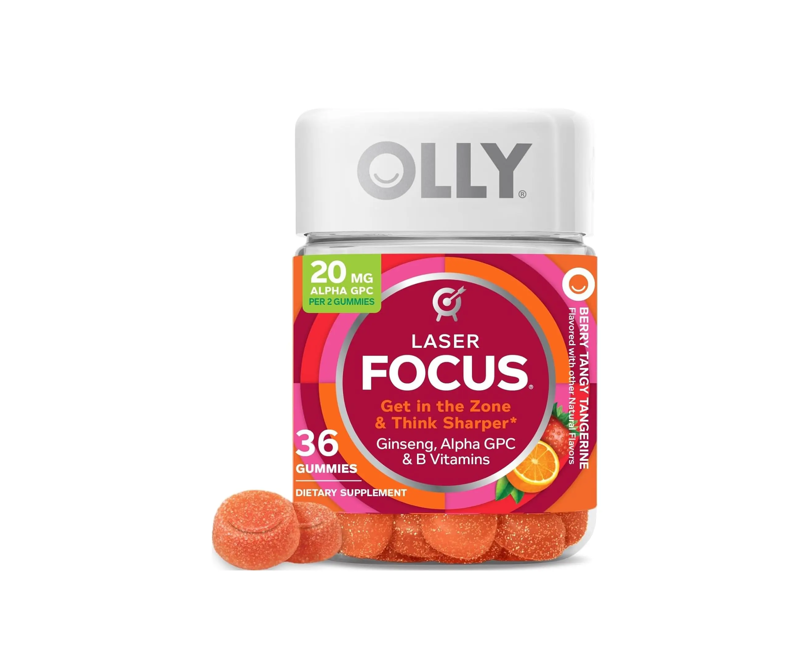 OLLY Laser Focus Gummy Supplement,* Ginseng Extract, Alpha GPC - 36 Count