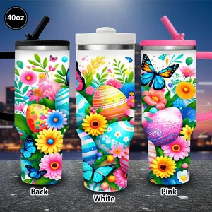 1pc 40oz Vibrant Springtime Egg Artwork Tumbler with Lid and straw, Winter Insulated Travel Mug, Gift for Women Men, Ideal for Valentine's Day, Easter, Birthday Gift, iced/hot Coffee Cup