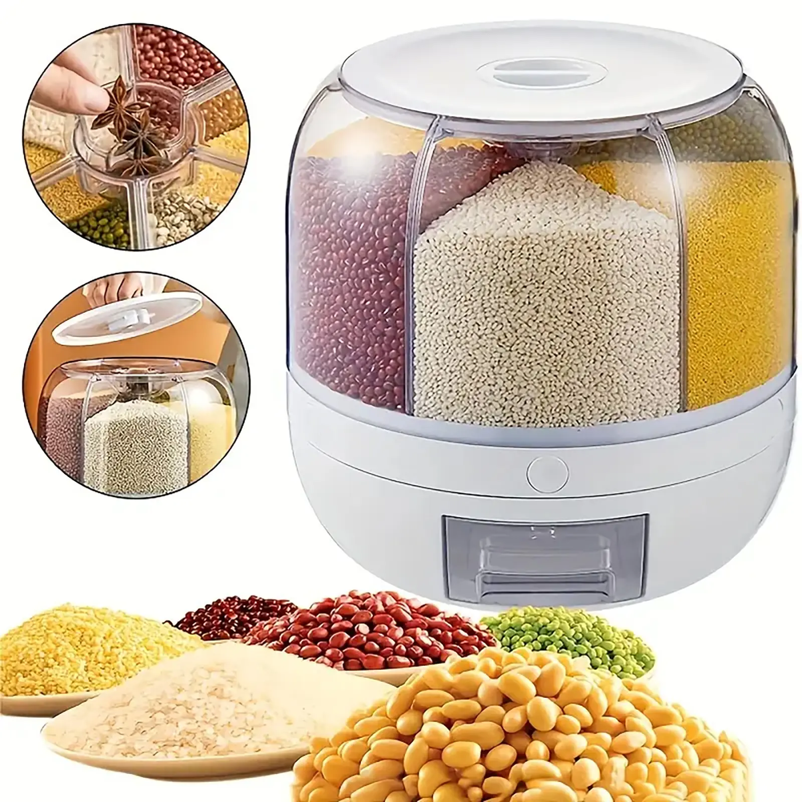 Mother's Day Gift | 360° Rotating Rice Dispenser & Grain Storage Container | Food Storage Box for Small Grains, Beans, Rice & Pet Food | Kitchen Organizer for Easy Access