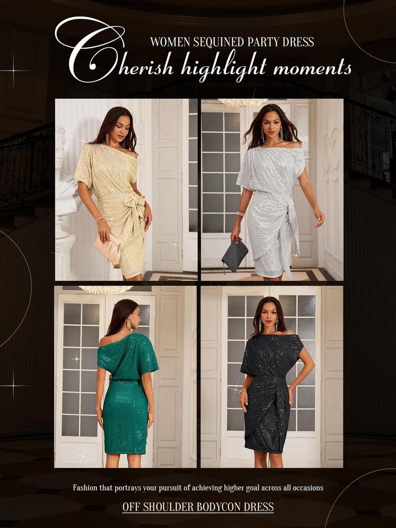 {Size runs Small} GRACE KARIN Cocktail Dresses forEvening Party One Shoulder Ruched Sequin Dresses