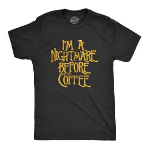 Mens I'm A Nightmare Before Coffee T Shirt Funny Halloween Movie Tee Mens Funny T Shirts Cool Vintage Fashion T-Shirt Gift Classic Menswear Christmas Apparel for Men Funny Coffee Short Sleeve Novelty Tees for Black
