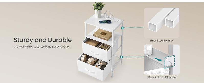 SONGMICS BELLAH Collection - Nightstand with Charging Station and App-Controlled Adjustable LED Lights, Bed Side Table, Bedroom