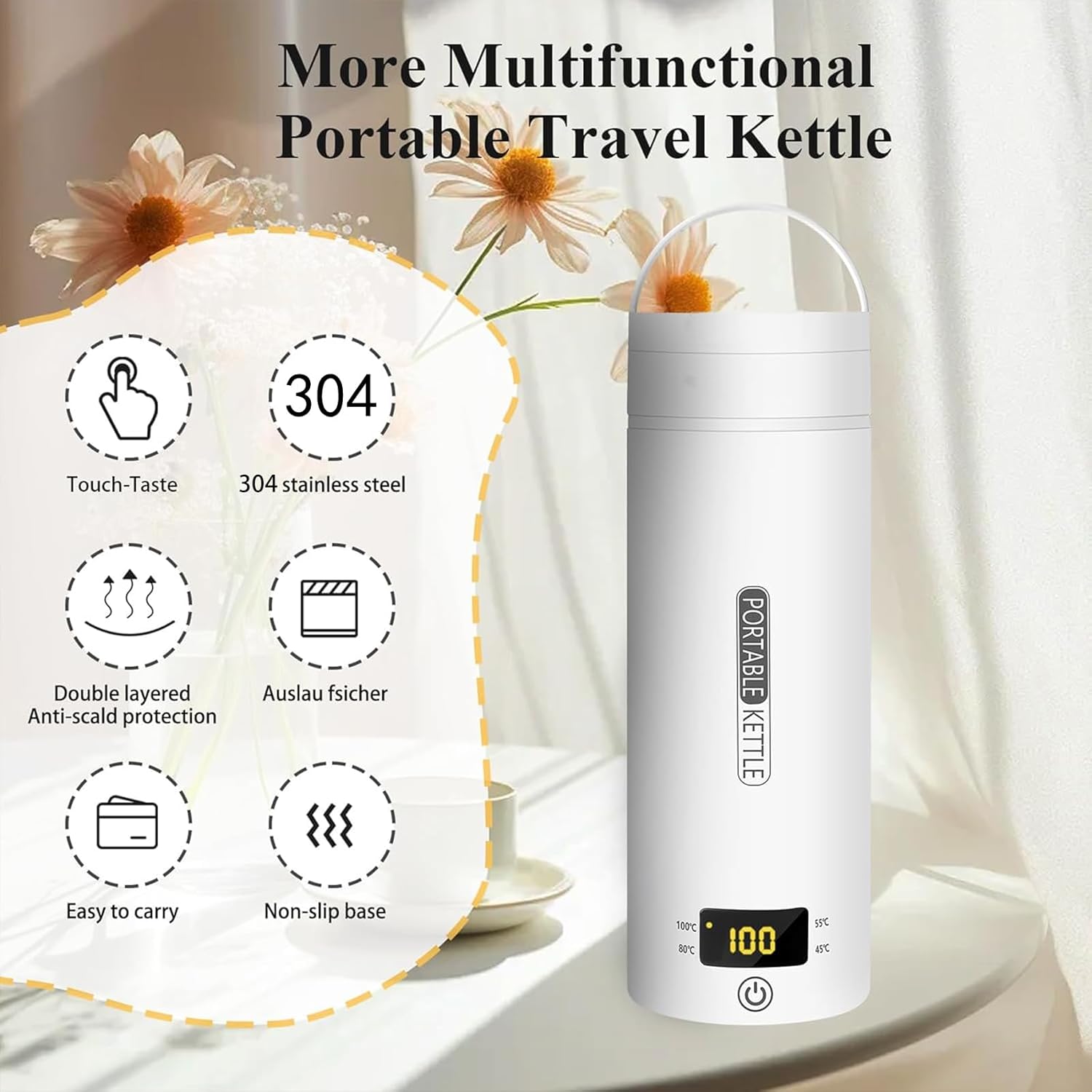Portable Electric Kettle, Travel Electric Kettle, Water Heater with 4 Temperature Controls, Mini Tea Coffee Kettle, Thermostatic Kettle, Household Appliances for Home Kitchen