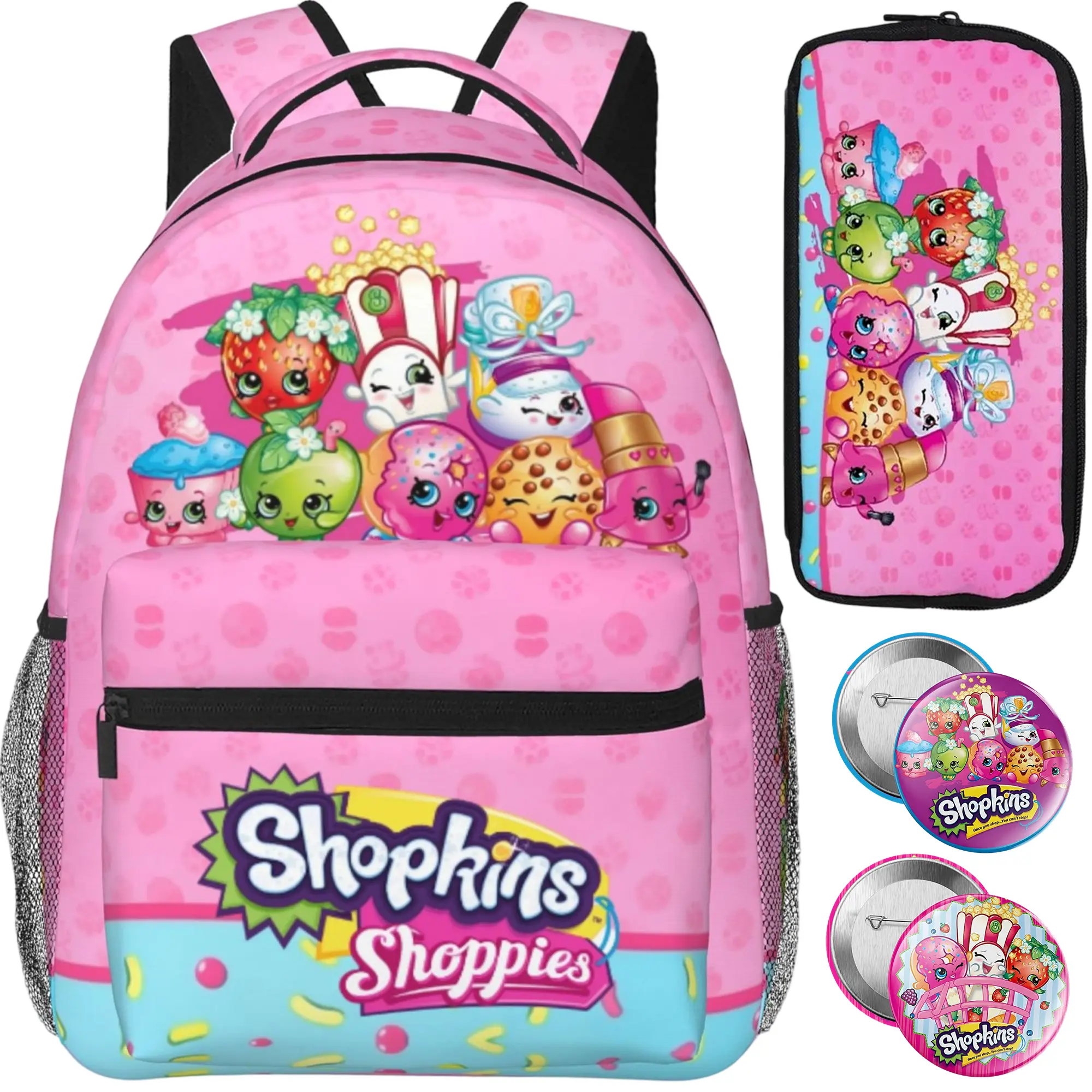 Shopkins School Backpack Set for Kids Shopkins cartoon Backpack with Adjustable Straps Cartoon Shopkins Shoppies lightweight fashion backpack for back to school gifts