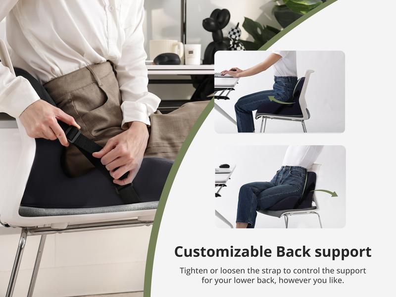 Non-Slip Memory Foam Seat Cushion with Back Support – Ergonomic, Skin-Friendly, Breathable Mesh, Washable Cover, for Office, Car, Home & Outdoor Use