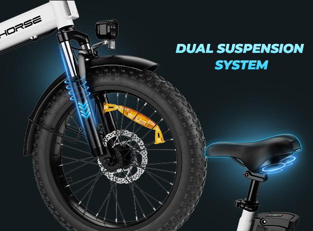 WINDHORSE W4A Foldable Electric Bike, Peak 983W Motor Ebike, 55-70 Miles & 20 MPH, 48V Removable Battery, 20" Fat Tire All-Terrain Electric Bicycle for Adults Teens with 7-Speed, Suspension