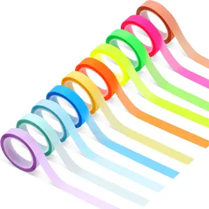 10 Rolls Colorful Highlighter Tape, 0.31" x 16.5 ft Highlighter Tape Removable, Transparent Highlighter Strips
