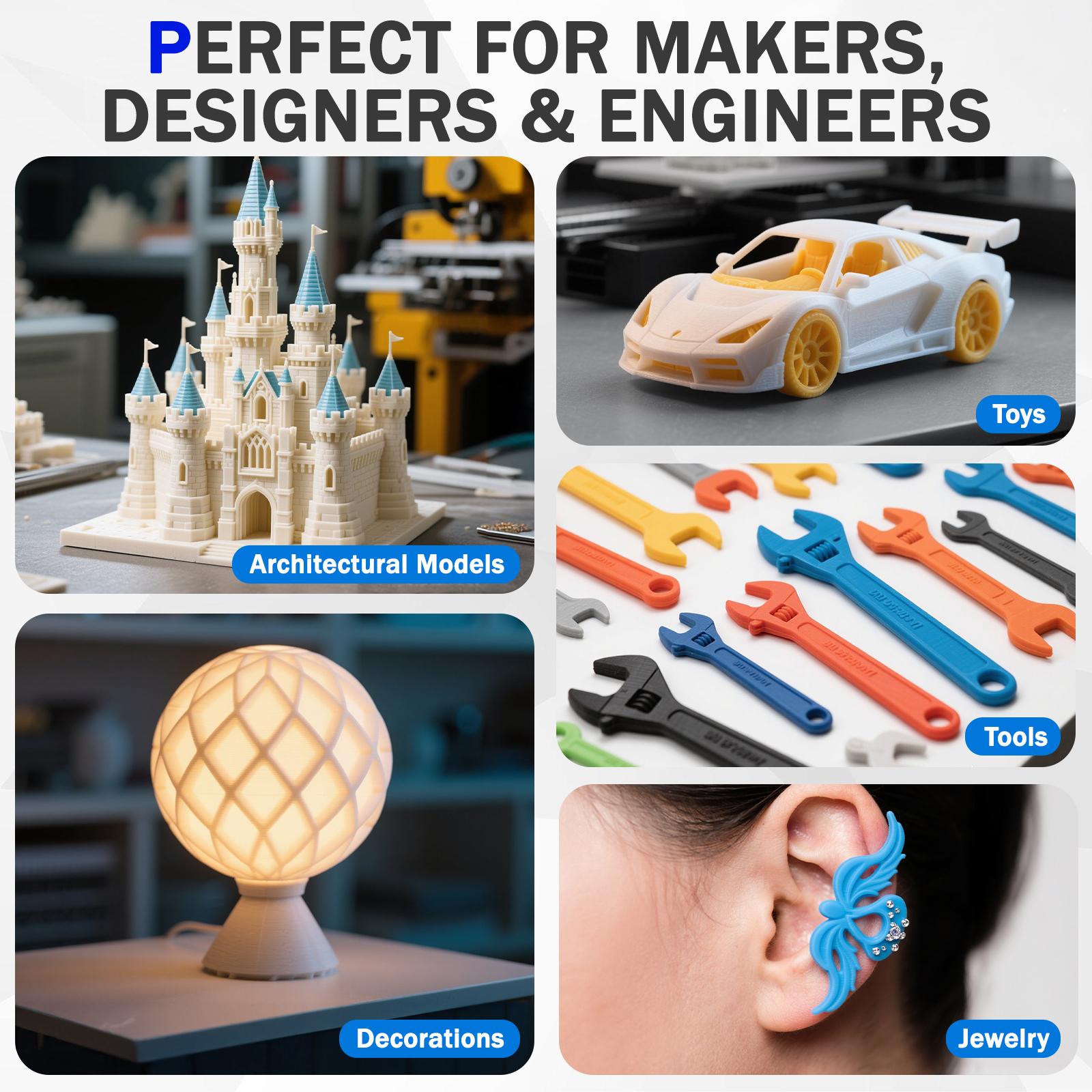 Epelay PLA+ 3D Printer Filament 1kg Spool Strong Smooth No Clog Easy Print Material in Black for DIY Projects Models Eco-Friendly Safe