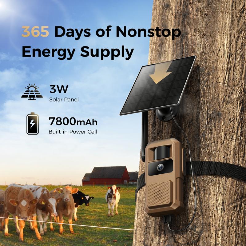 Solar-Powered 4G LTE Trail Camera – 48MP Image 2.7K Live View, Not Support WiFi/Wires, Remote App, Waterproof, Motion Activated,Night Vision, Includes 4G Data Card (Data Refill Required)