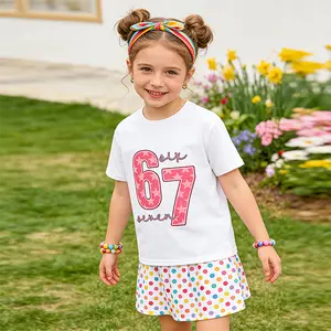 Kids Trendy 67 Number Printed Short Sleeve T-Shirt Casual Street Style Fashion Tee Soft Comfortable Summer Tops for Daily Wear