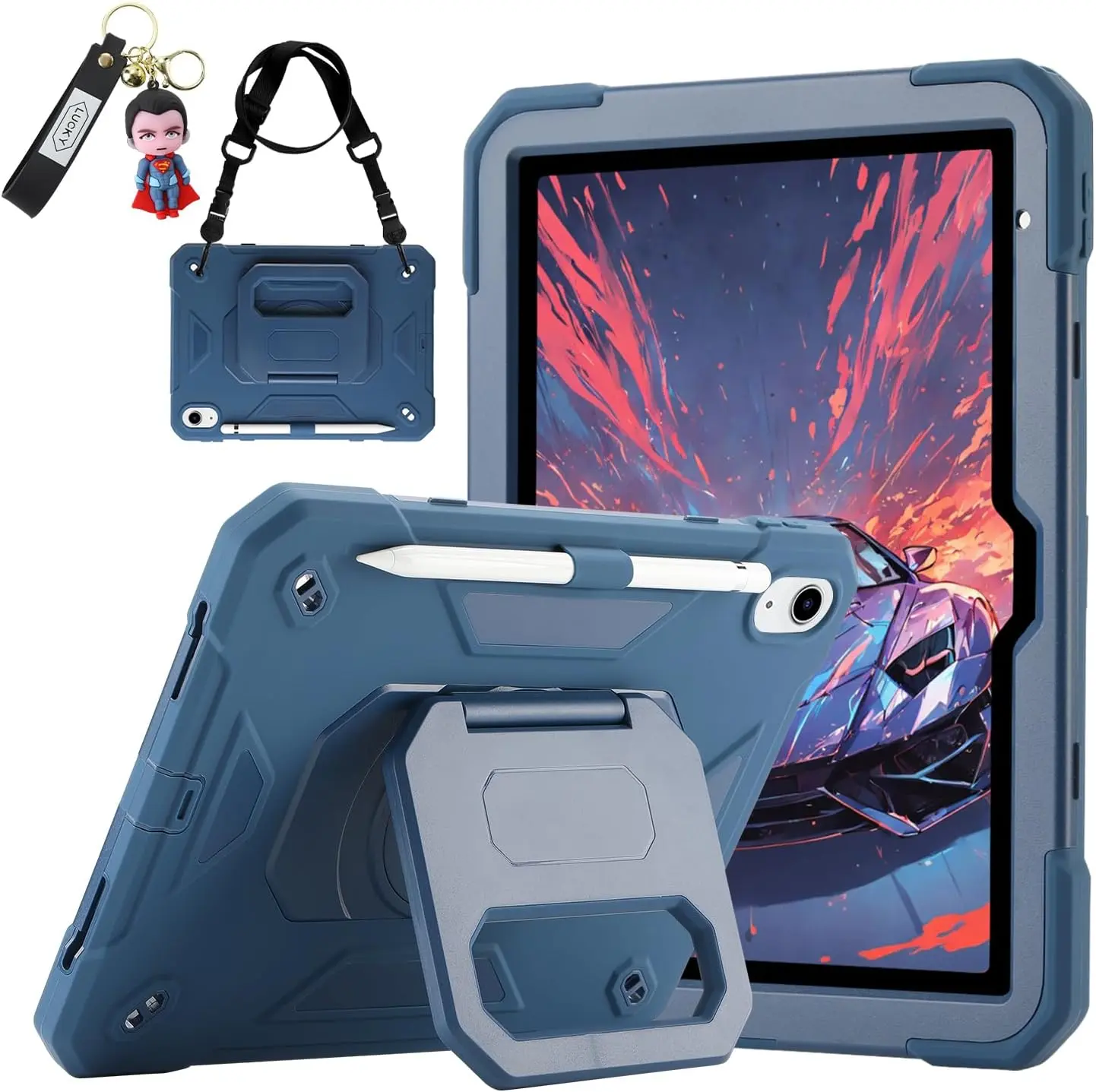 for iPad (A16) 11th Generation Case 11 Inch 2025/ iPad 10th Generation Case 10.9 Inch 2022 with 360 Rotating Grip Magic Stand,Pencil Slot/Key Chain/Carrying Shoulder Strap, Cover for iPad 10th Gen
