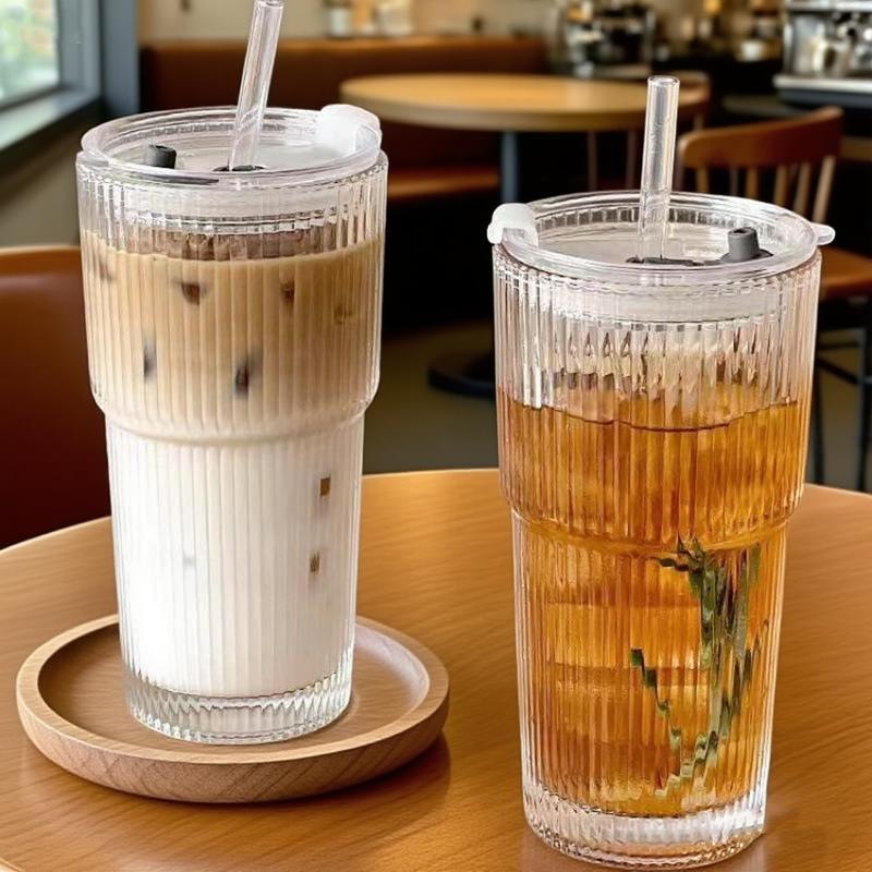 Large Capacity Striped Tumbler with Lid, Multi-Purpose, Reusable Tumbler - Suitable for Cold Drinks, Ideal for Iced Coffee, Smoothies, Cocktails, and Juices – Elegant and Durable Drinkware,Office, Celebrations